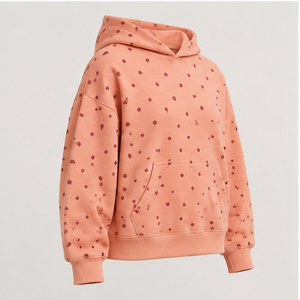 Sweat à capuche personnalisable pour femme, coupe carrée, longueur mini, à pois décalés, en molleton bouclette délavé, couleur corail pêche WPHOOD-0011 - Product Image 3