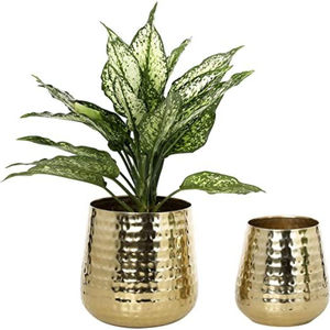 Ensemble de 2 pots à plantes en métal argenté martelé avec supports en fer noir, pots décoratifs modernes pour l'intérieur, pour la décoration de la maison et du jardin - Product Image 5