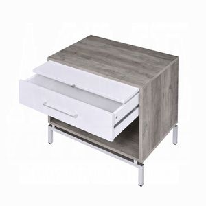Comodino bianco e rovere grigio stagionato con 1 cassetto con scaffale aperto - Product Image 5