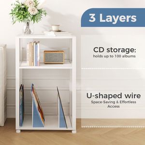 Supporto per Giradischi a 3 Ripiani con Spazio per 100 Album, Tavolino Laterale Bianco per Giradischi da Soggiorno - Product Image 5