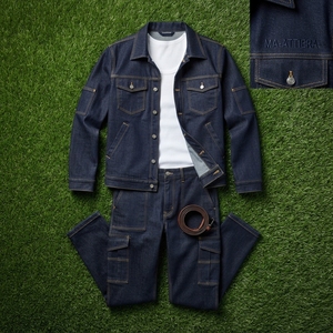 <b>Women</b> Dark Blue Denim <b>Jacket</b> And <b>Cargo</b> Pants Set Utility Two Piece Matching Denim Outfit Casual Workwear Fashion - Product Image 5