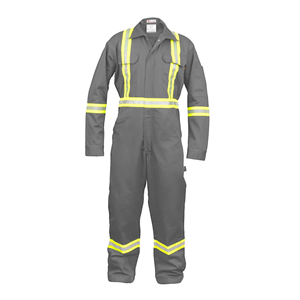 Gris clair 2XL Combinaison de travail haute visibilité à manches longues 100% C Vêtements de sécurité réfléchissants 7 Oz-High Visibility Safety Gear Leg Zipper - Product Image 1