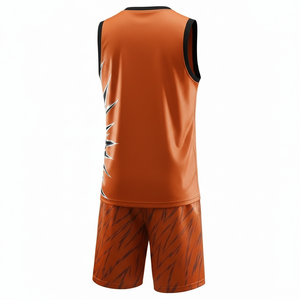 Ensemble de maillot de basket-ball géométrique orange personnalisé sans manches à col ras du cou pour homme, vêtements de sport respirants pour toutes les saisons, sublimé - Product Image 3
