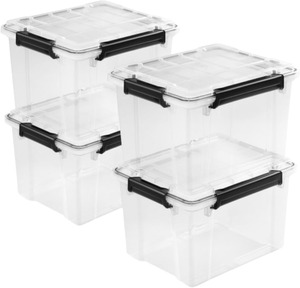 8 Pack 54 Qt Gasket Box, <b>Clear</b> Stackable <b>Plastic</b> Storage <b>Container</b> with Lids, Black - Waterproof and Dustproof - Product Image 5