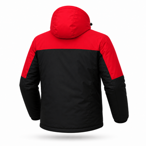 Custom Men's Winter <b>Waterproof</b> Hooded Puffer <b>Jacket</b> Windproof Insulated Outdoor Thermal Coat Two Tone Red Black Full Zip <b>Parka</b> - Product Image 3