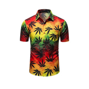Conjunto de Camisa y Pantalones Cortos con Estampado de Hojas Rasta para Hombre Ekir Impex, Cuello Camisero, Ropa Casual de Verano, Transpirable, de Poliéster - Product Image 3