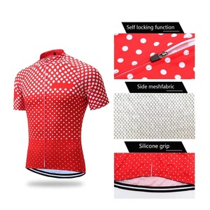 Ensemble de maillot de cyclisme pour homme à pois rouges, manches courtes, avec short à bretelles, anti-humidité, ajusté, pour l'été, pour le vélo de route - Product Image 3