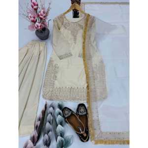 Conjunto Elegante de Top y Pantalón Beige con Dupatta para Fiestas de Karma Fashion para Mujer - Product Image 2