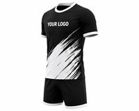 Ensemble d'uniformes de football unisexe personnalisables, noir et blanc, impression sublimée, col en V, manches courtes, polyester respirant et anti-transpiration