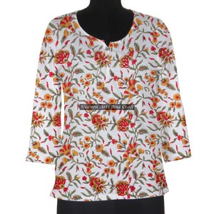 Tunique en coton imprimé à la main Kurti/Vêtements ethniques/Vêtements Inde et Pakistan Vêtements en coton imprimé Sanganeri Sexy Kurti - Product Image 1