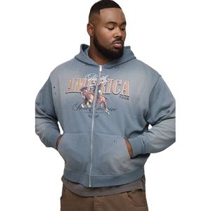 Sudadera con Capucha al por Mayor, 310 g/m², Corte Regular, Felpa, Cierre Doble Completo, Sin Cordón, Sudadera con Capucha con Cierre OEM, Azul, Bordada, Invierno, 100% - Product Image 1