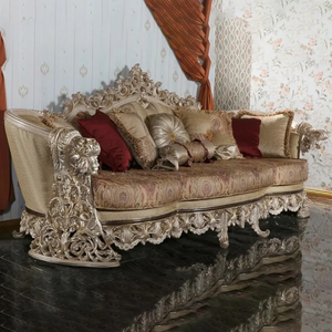 Ensemble de canapés de salon de villa en bois d'acajou massif de qualité supérieure, sculpté à la main, rembourré, meubles de luxe - Product Image 3