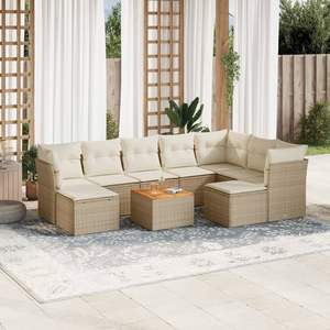 Ensemble de canapés de jardin en rotin beige avec coussins en mousse haute densité, mobilier d'extérieur au design contemporain, durable pour usage en terrasse - Product Image 4