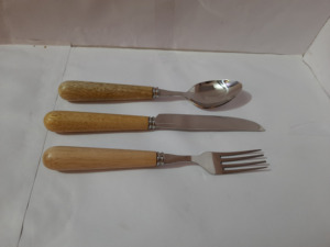 Ensemble de 4 couverts à salade et couteaux à gâteau en acier inoxydable avec manche en bois top tendance - Product Image 5