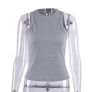 Camiseta sin mangas corta de verano básica personalizada para mujer, camiseta sin mangas de punto acanalado para entrenamiento, chaleco deportivo informal - Product Image 1