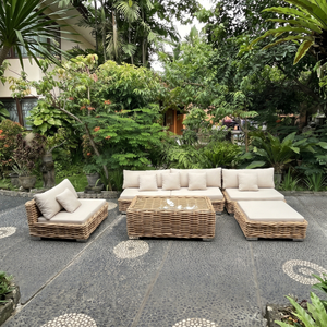New Modern Minimalist Kupang Dining <b>Set</b> Four Chairs <b>And</b> One Round <b>Table</b> Mahogany <b>And</b> Woven Abaca Rope Indoor Outdoor Home Decors - Product Image 1