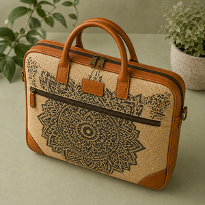 Sac à dos pour ordinateur portable en jute écologique et durable, imprimé mandala, fermeture éclair, grande capacité, doublure en toile, style bohème pour le bureau et l'université - Product Image 6
