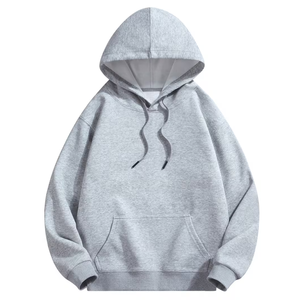Sweat à capuche en molleton pour homme, coupe classique, respirant, gris uni, coton, décontracté, avec poche avant, pour l'hiver - Product Image 1