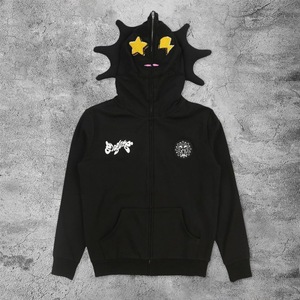 เสื้อสเวตเตอร์มีฮู้ดสีดำพร้อมซิปพิมพ์ลายการ์ตูนลายดวงตารูปดาวสตรีทแวร์ผู้ชายทรงพอดีตัวผ้าฝ้ายถักสำหรับฤดูใบไม้ร่วง - Product Image 1