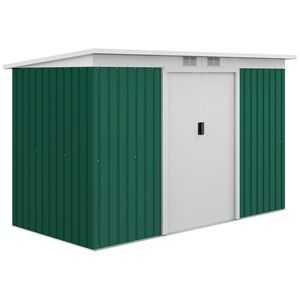 Casetta da Giardino in Metallo Antiruggine 9FT X4.5FT X5.5FT Ventilata Verde/Bianca per Attrezzi da Giardino e Prato, a Prova di Roditori - Product Image 1