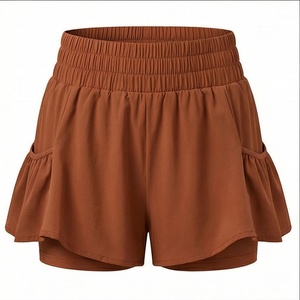 Shorts à volants pour femmes, taille élastique, couleur unie, coupe trapèze, tenue décontractée d'été - Product Image 1