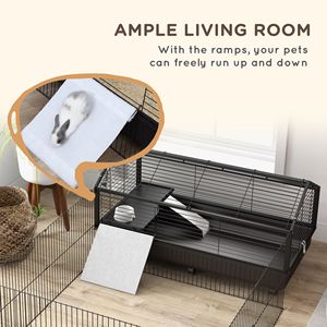 Gabbia per Animali Nera Media con Ruote e Recinto Pieghevole, Include Bottiglia d'Acqua, Ciotola e Rampe, Design Stabile per Uccelli e Cani - Product Image 4