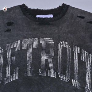 Sudadera corta gris desgastada para mujer con lentejuelas, estilo Detroit, cuello redondo, manga larga, tejida, 100% transpirable, informal - Product Image 6
