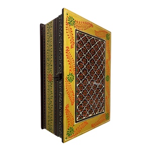 Caja Decorativa Cuadrada de Madera Hecha a Mano, Diseño Floral Tradicional, Amarillo, Verde, Rojo, Negro, Decoración del Hogar, Sala de Estar, Interior, Mesa - Product Image 5