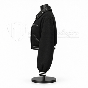 Veste bomber courte noire surdimensionnée pour femme, style universitaire, col clouté, streetwear, veste tendance - Product Image 5