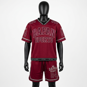 Premium 180 GSM Polyester Football Jersey and Short Set Red Rhinestone <b>Heat</b> Transfer Custom Logo for men's set - Product Image 3