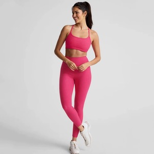 Nuevo Conjunto de 2 Piezas para Mujer en Color Rosa Jaspeado OEM, Top y Leggings de Cintura Alta, Cintura Natural sin Costuras - Product Image 1