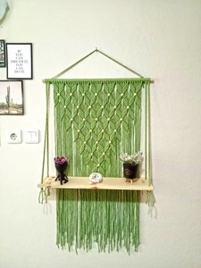 Green Cotton Rope Macrame Wall <b>Shelf</b> with <b>Pine</b> Wood Handmade Hanging <b>Shelf</b> for Home Decoration and Storage Rack - Product Image 5