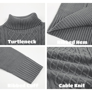 Pull à col roulé en tricot gris pour homme, épais, motif géométrique, manches régulières, longueur intégrale, matière acrylique - Product Image 6