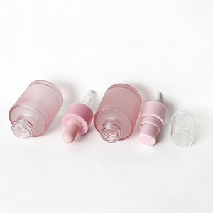 20/30ml ピンクフロストガラス製ドロッパー＆ポンプボトルセット - エッセンシャルオイル、美容液、スキンケア用詰め替え可能な化粧品容器 - Product Image 3