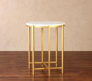 Mesa Consola Redonda Moderna con Tapa de Mármol y Patas de Latón, Mueble Decorativo para Sala de Estar - Product Image 1
