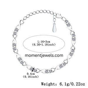 Platinum 925 Sterling Silver Zircon Inlay Heart Cut Diamond Chain Bracelet Twisted <b>Link</b> Anklet Jewelry for Women Daily Wear - Product Image 1