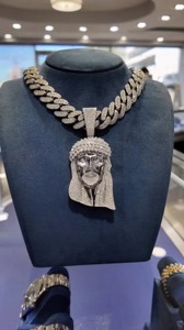 Colgante con Rostro de Cristo, Plata 925, Aleación de Moissanita, Diamantes de Imitación, Joyería Religiosa, Regalo Unisex - Product Image 2