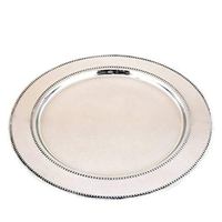 Assiette de Présentation en Argent avec Bord Doré Perlé, Plateau de Service en Métal, Sous-Assiette de Luxe pour Mariage et Décoration de Table de Fête