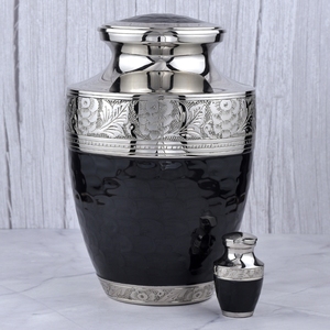 Urne funéraire pour adultes en laiton bleu et or à motifs floraux, surface brillante, pour cendres humaines, urne commémorative et funéraire. - Product Image 6