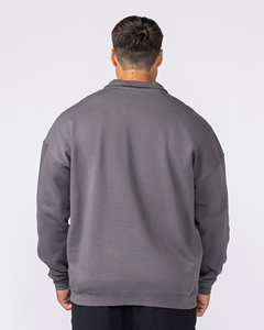 Sweat-shirt de luxe avec logo personnalisé, en coton mélangé épais, col montant, pull à quart de zip pour homme - Product Image 2
