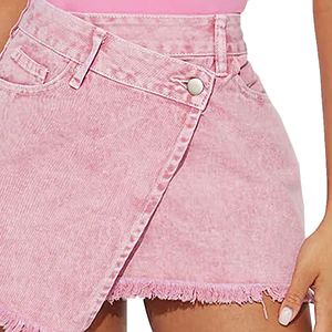 Minifaldas vaqueras asimétricas de tiro medio para mujer, precio de fábrica al por mayor, con detalle de dobladillo deshilachado, elegantes minifaldas vaqueras para mujer - Product Image 4