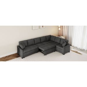 124.8\" L-Shaped Convertible <b>Sofa</b> Bed Pull Out <b>Sleeper</b> with Two Back Pillows Two USB Ports Two Power Sockets - Product Image 3