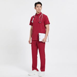 Combinaisons médicales unisexes pour hommes, uniformes d'hôpital, ensemble de blouses chirurgicales |   Haut à col en V pour hommes, pantalon de jogging évasé de couleur unie - Product Image 1