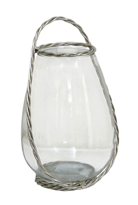 <b>Clear</b> Glass Lantern with Twisted Silver Wire Handle and Base Modern Decorative Candle Holder for Party <b>Table</b> Centerpiece - Product Image 1