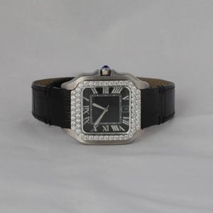 Elegante Reloj de Lujo con Correa Negra, Esfera Cuadrada Analógica, Adornos de Diamantes, Movimiento de Cuarzo Moissanite para Colecciones Minoristas - Product Image 1
