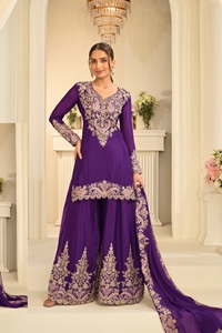 Premium <b>Women</b> Suit Palazzo Dupatta Set Traditional Real Chinon <b>Kurta</b> Set Special Occasion Wedding Bulk India Export Quick Dry - Product Image 3