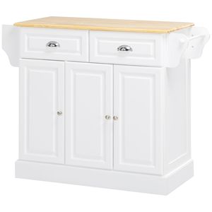 Carrello da Cucina Moderno in Rovere/Legno Effetto Marmo/MDF Bianco con Ruote, Cassetti e Design Ecologico - Product Image 1