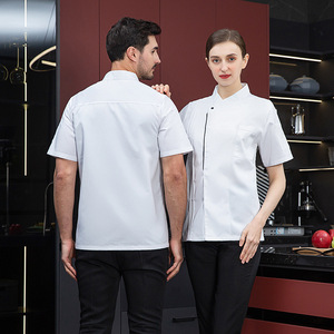 Vêtements de travail de cuisine en stock : Vestes de chef exécutif avec passepoil noir et tissu en maille tissée, unisexe, vente en gros - Product Image 2