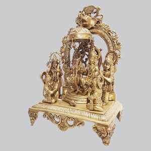 Statue de Ram Darbar en laiton antique avec arche et cloche, ensemble d'idoles traditionnelles de Ram, Laxman, Sita et Hanuman pour le temple domestique et le Vastu - Product Image 3