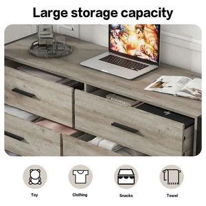 Cassettiera in Legno Massello con 6 Cassetti, Struttura Robusta in Acciaio, 123,3 cm L x 40 cm P, Armadio Contenitore in Legno per Camera da Letto, Elegante Guardaroba per Vestiti - Product Image 4